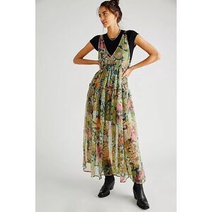 Free People Julianna Maxi Dress Green Misty Combo XS NEW